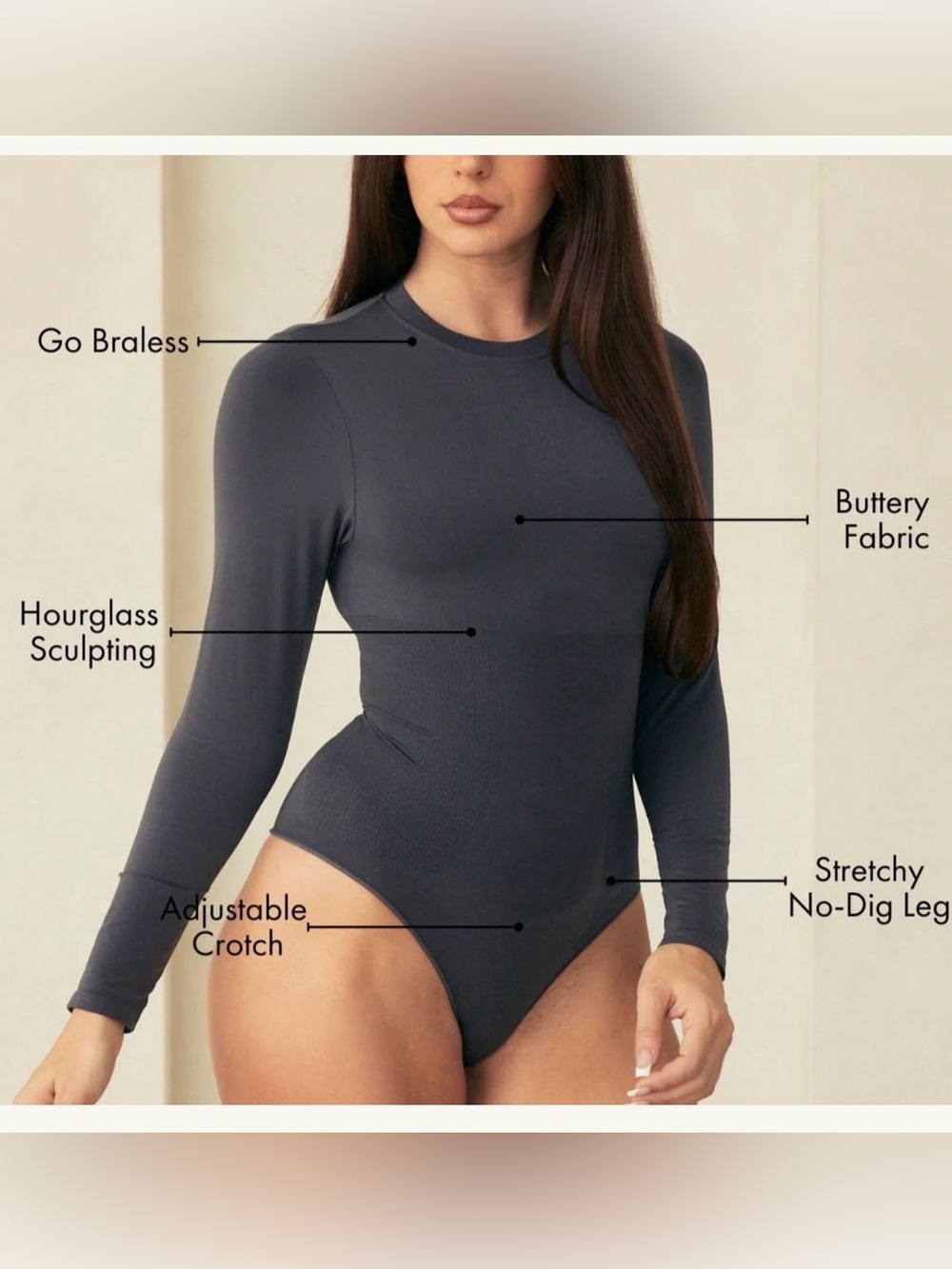 PINSY LONG SLEEVE CREW NECK BUTTER SCULPT® SEAMLESS SHAPEWEAR BODYSUIT